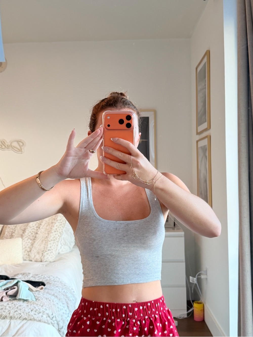 SKIMS Grey Ribbed Square-Neck Crop Tank